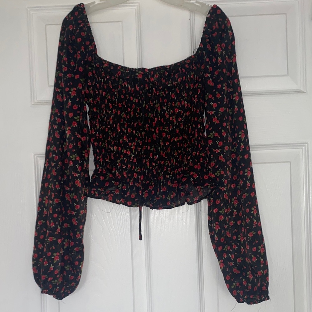 Forever 21 Cropped Floral Blouse, Long Sleeve